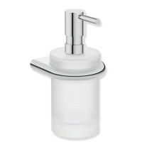 HEWI Seifenspender mit Halter, Halter aus Edelstahl, verchromt, Seifenspender aus Kristallglas, Pumpenkopf aus Edelstahl, verchromt, ca. 200ml 480.06.00240