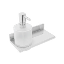 HEWI Ablage mit Seifen-oder Desinfektionsspender, Metall, verchromt, Seifenspender Kristallglas, satiniert, Pumpenkopf verchromt, ca. 250ml, 900Q03.00240