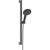 Hansgrohe Brauseset Raindance Alive Select S 125 3jet EcoSmart mit Brausestange Unica E Puro 650mm und Easy Slide Brausehalter, Brushed Black Chrome 24600340