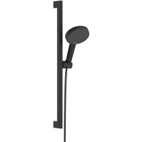 Hansgrohe Brauseset Raindance Alive Select S 125 3jet EcoSmart mit Brausestange Unica E Puro 650mm und Easy Slide Brausehalter, Mattschwarz 24600670