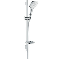 Hansgrohe Brauseset Raindance Select E 120 3jet mit Brausestange 650mm und Seifenschale, Weiß/Chrom 26620400