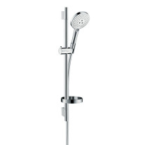 Hansgrohe Brauseset Raindance Select S 120 3jet mit Brausestange 650mm und Seifenschale, Weiß/Chrom 26630400