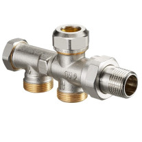 Oventrop Zweirohr-Anschlussstück ''Duo'' mit Absperrung, M24 x 1.5 AG, Abstand 35mm 1182651