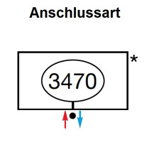 Zehnder Anschlussart 3470, unten mitte links für Charleston, Anschluss 2-Rohr mit externem Ventil 3470