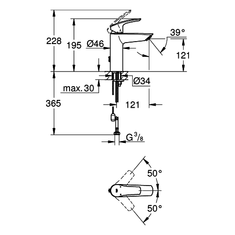 Grohe Einhand-Waschtisch-Batterie Eurosmart chrom M-Size versenkbare Kette 23323003