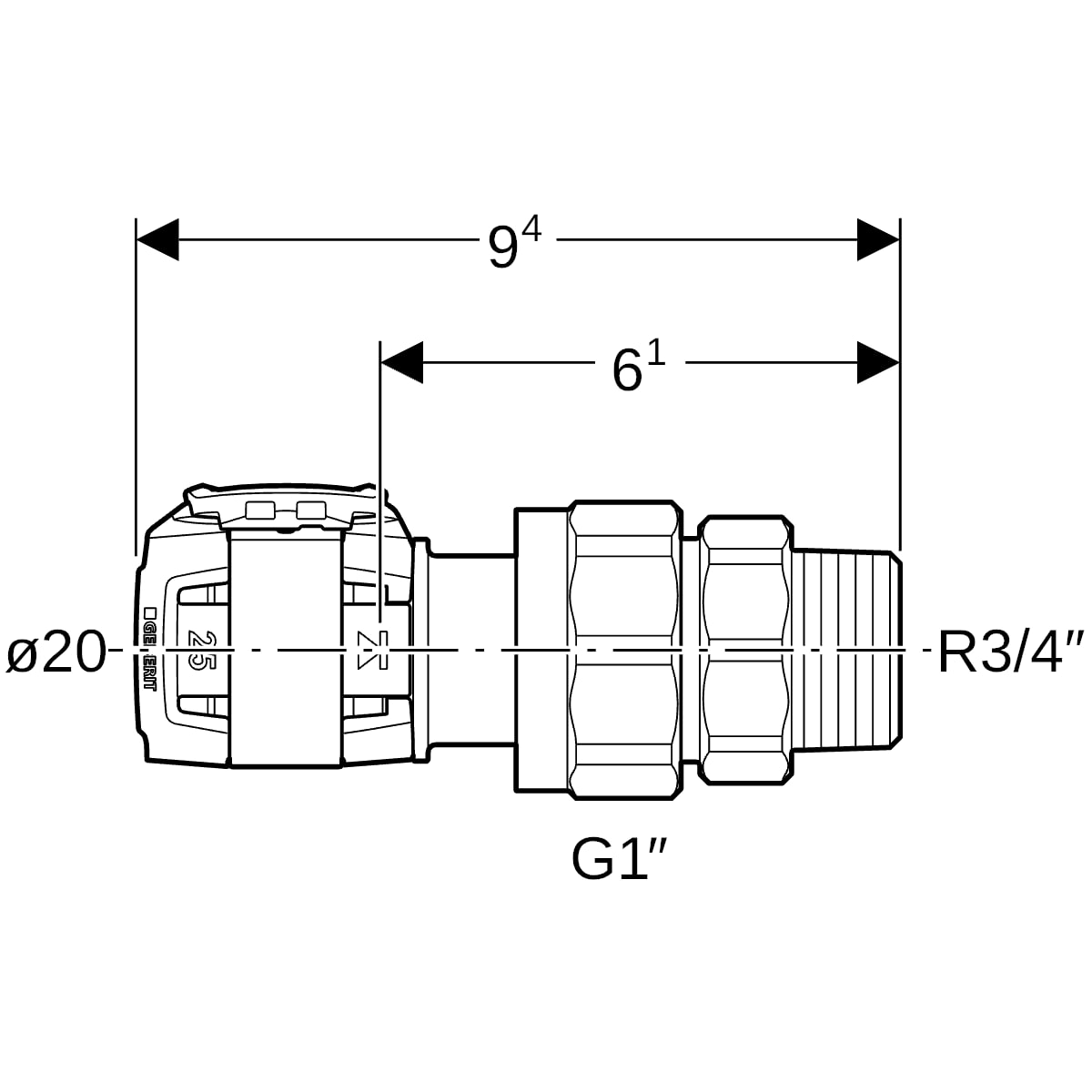 Geberit FlowFit Übergangsverschraubung mit AG SiBr d20-R3/4 620.591.00.1
