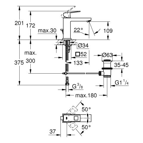 Grohe Eurocube Einhand-Waschtischbatterie supersteel mittelhohe Ausführung 23445DC0