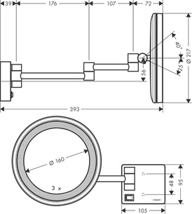Hansgrohe Rasierspiegel AddStoris mattschwarz mit LED Licht 41790670