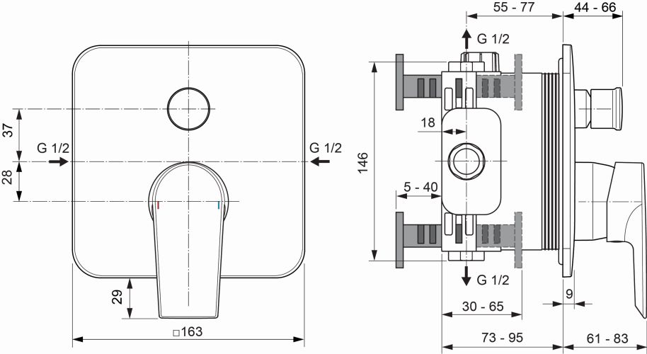Ideal Standard Edge Badearmatur Unterputz Bausatz 2, Rosette d:163mm, chrom A7124AA