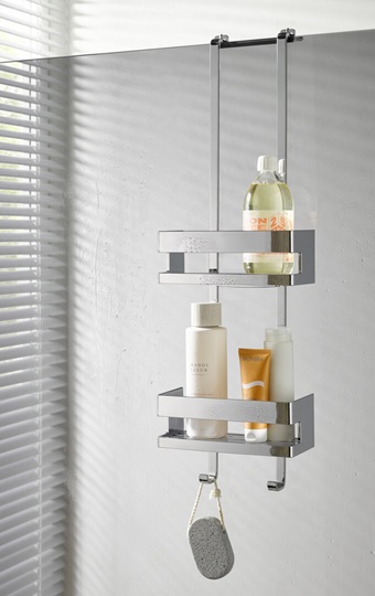 Emco Türetagere System2 mit 2 verschiebbaren Wandkörben und mit 2 Haken, Duschwischer, chrom 354500127