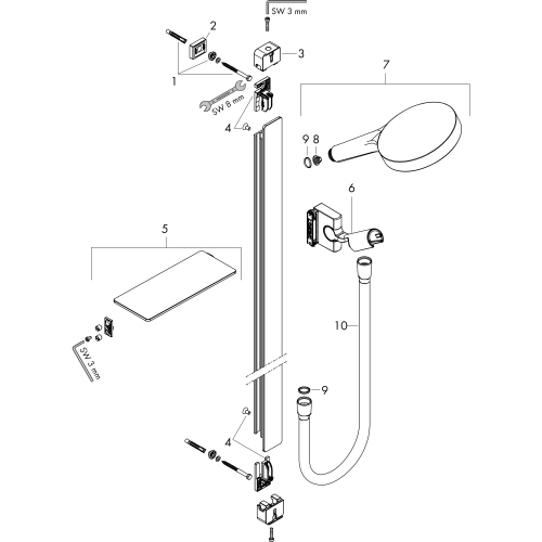 Hansgrohe Rainfinity Brauseset 130 3jet EcoSmart mit Brausestange 900mm und Ablage, Chrom 27672000