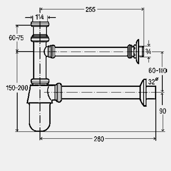 Viega Flaschengeruchverschluss 5753.02 in G1 1/4x G1 1/4 x 240mm verchromt 125455