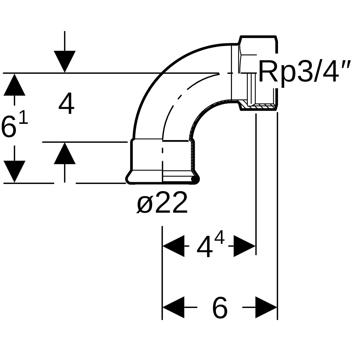 Geberit Mapress C-Stahl Übergangsbogen 90 Grad mit IG d22-Rp3/4 verzinkt 20557