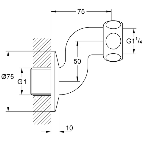 Grohe S-Anschluss Verstellbarkeit 50mm 1"x5/4" chrom 12411000