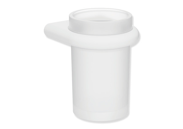 HEWI Glasbecher mit Halter Edelstahl, Becher Kristallglas, weiß tiefmatt 480.04.00060 DX