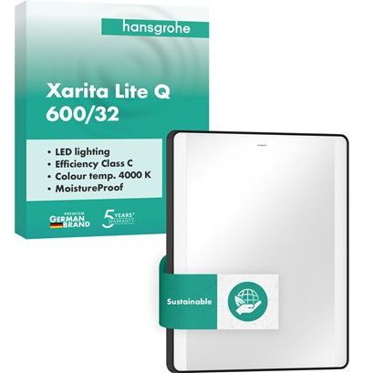 Hansgrohe Spiegel Xarita Lite Q 600/30 mit seitlicher LED Beleuchtung Wandschalter schwarzmatt 54962670