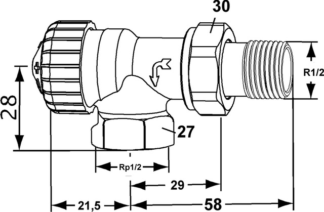 Heimeier Thermostatventil V-exact II umgekehrte Flußrichtung DN15 Eck-Ausführung, 1/2" 9103-02.000