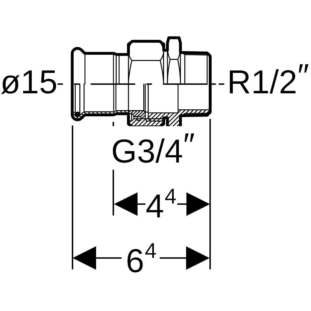 Geberit Mapress Edelstahl Übergangsverschraubung mit AG ÜM (LABS-frei) d15-R1/2 85360