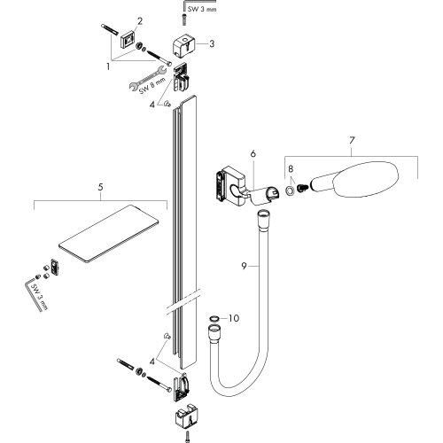 Hansgrohe Raindance Select S Brauseset 120 3jet mit Brausestange 900mm und Ablage, Weiß/Chrom 27648400