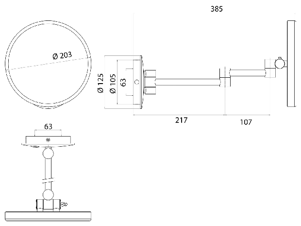 Emco LED-Kosmetikspiegel Pure LED 3-fach, 2-armig D=203mm, direktanschluss 109406012