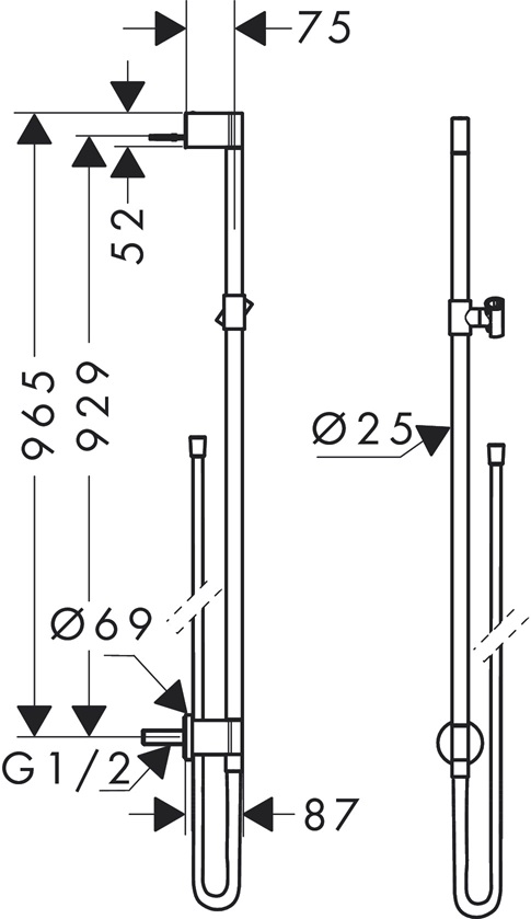 Hansgrohe AXOR One Brausestange 900mm mit Wandanschluss und Brauseschlauch 1600mm, Brushed Nickel 48792820