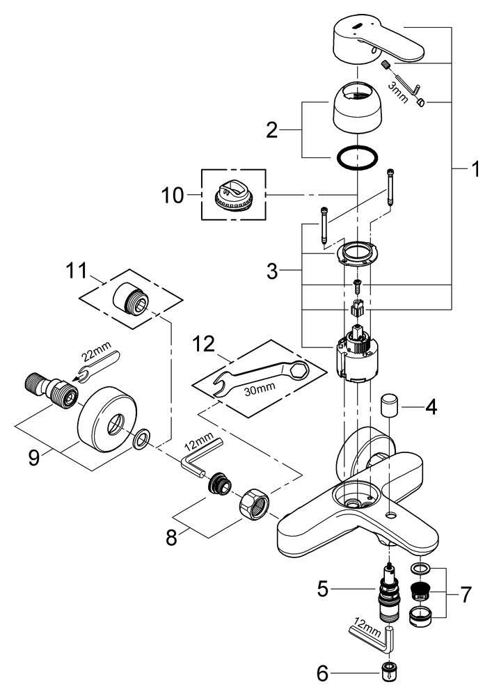 Grohe Eurostyle C Einhand-Wannenbatterie chrom Wandmontage 33591002