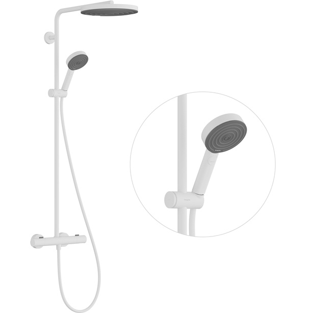 Hansgrohe Showerpipe Pulsify S Puro 260 1 jet Brausethermostat Aufputz Handbrause 3jet weiß matt 24236700