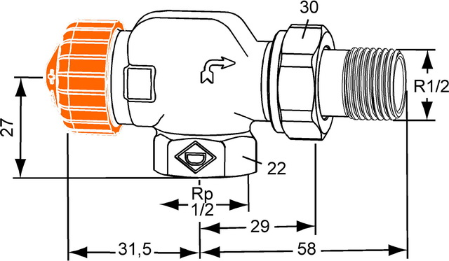 Heimeier Thermostatventil Eclipse, Axialform, DN15 1/2", automatische Durchflussregelung 3930-02.000