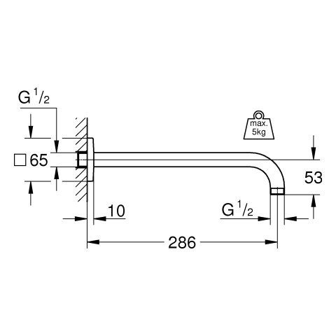 Grohe Rainshower Brausearm modern chrom, eckige Rosette, Ausladung 286mm 27488000