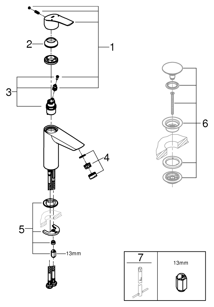 Grohe Einhand-Waschtisch-Batterie Eurosmart M-Size chrom glatter Körper 23324003