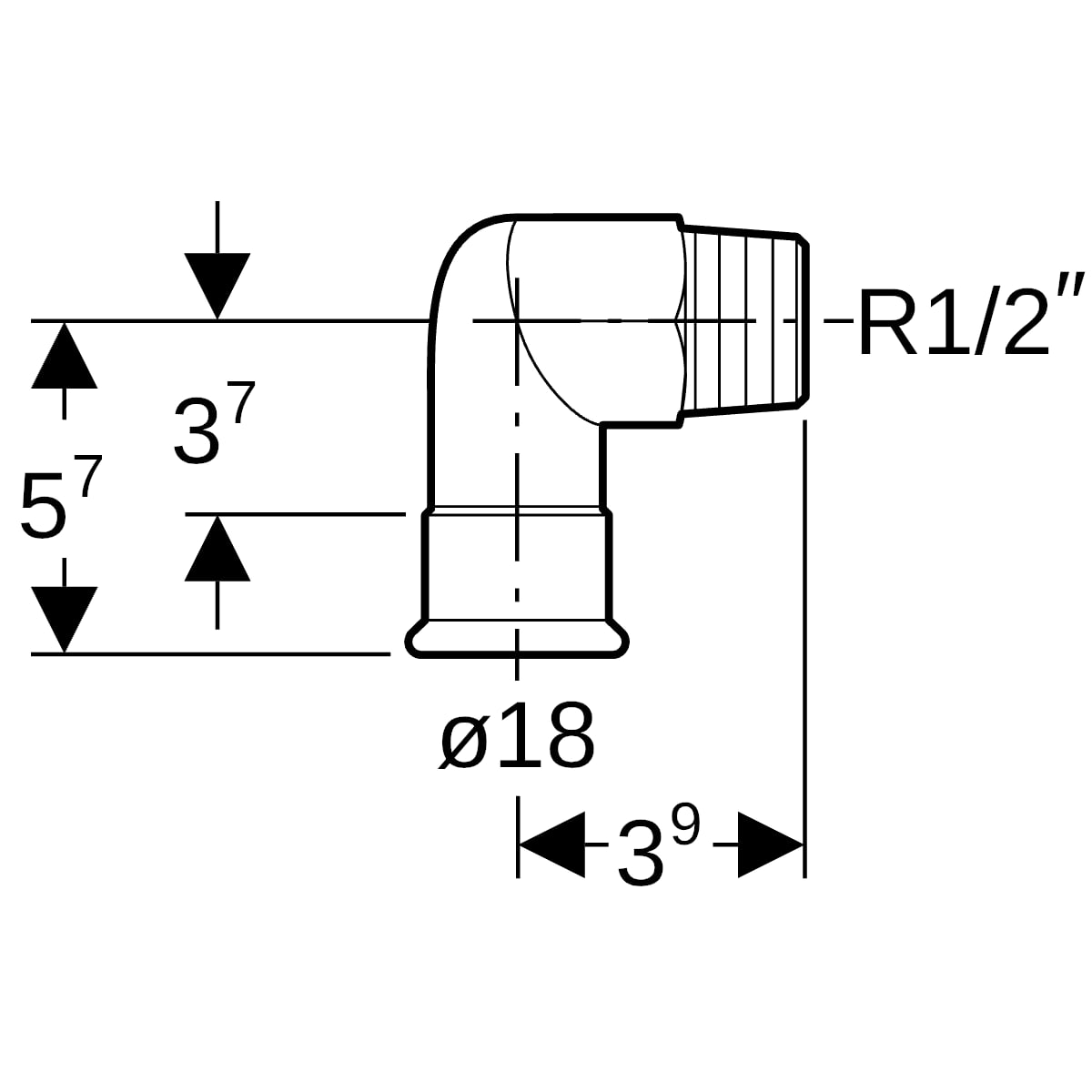 Geberit Mapress Edelstahl Übergangswinkel 90 Grad mit AG (LABS-frei) 90G d18-R1/2 83834