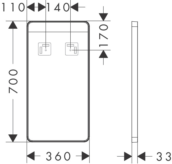 Hansgrohe Spiegel Xarita Lite Q 360/30 mit horizontaler LED Beleuchtung Wandschalter weiß matt 54955700