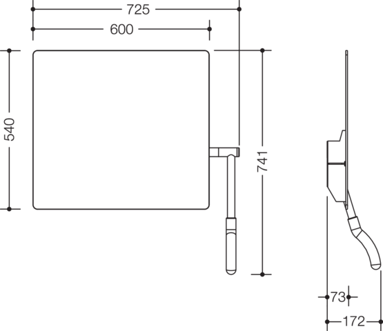 HEWI Kippspiegel Serie 802 LifeSystem, Kristallspiegel, mit ergonomisch Griff, Hebel rechts, reinweiß 802.01.100R 99