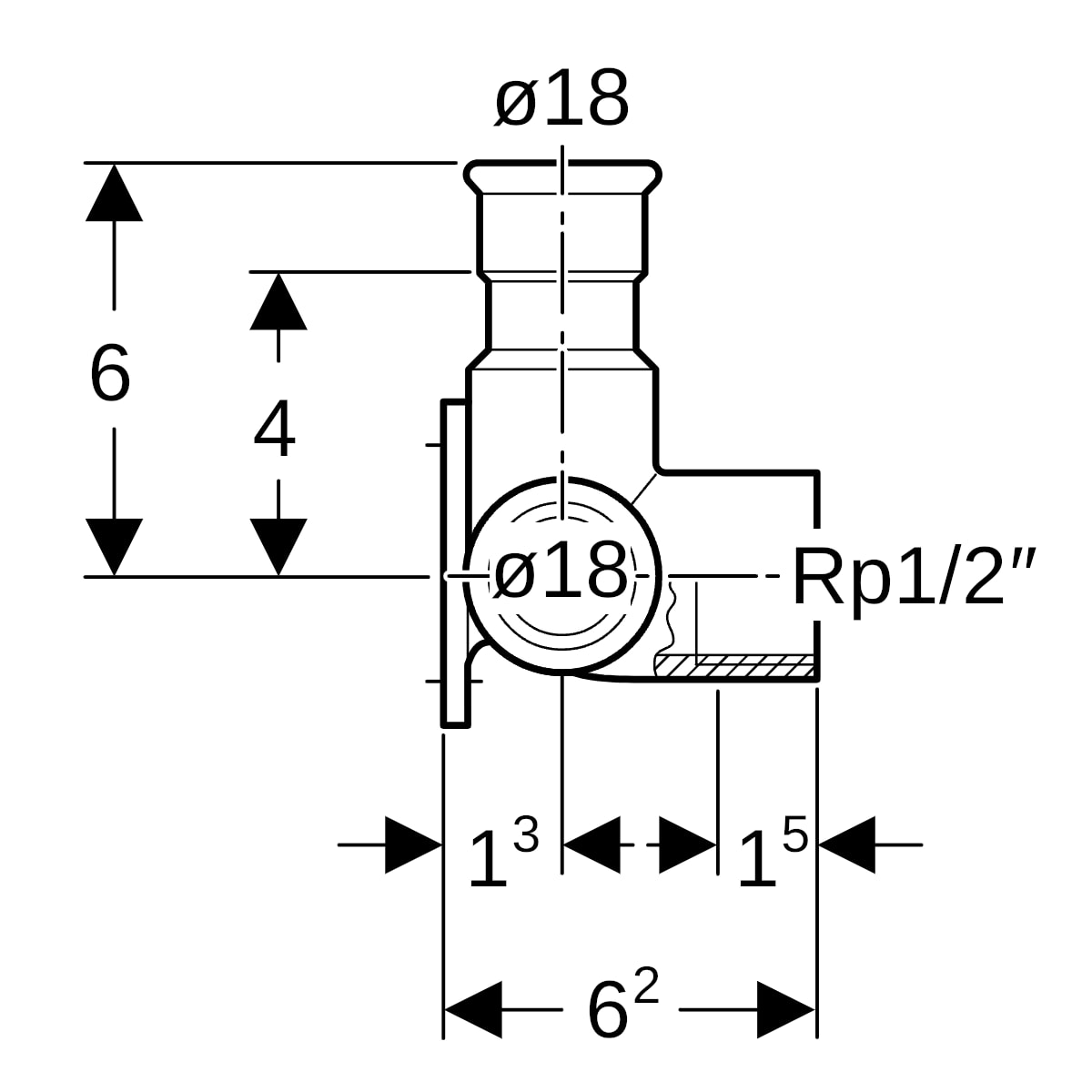 Geberit Mapress Edelstahl Eckanschlusswinkel 90 Grad d18-Rp1/2, L:6,2cm 33510