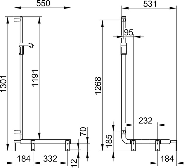 Keuco Duschhandlauf AXESS mit Brausestange rechts 550/550/1301mm silber-eloxiert 35008176601