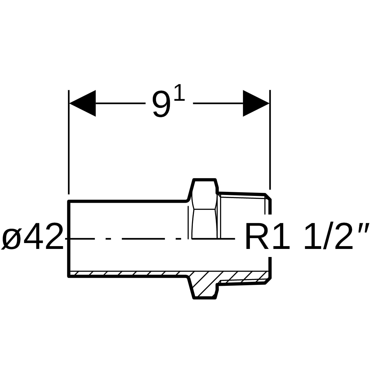 Geberit Mapress Edelstahl Übergang mit AG und Einschubende d42-R1 1/2 31939