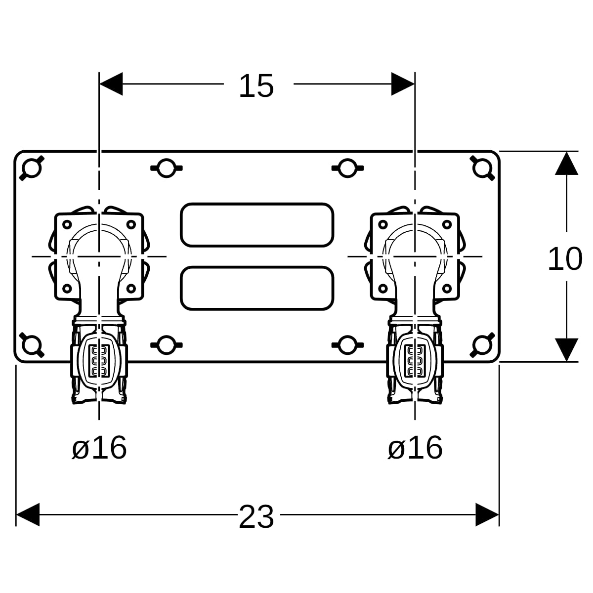 Geberit FlowFit Set Anschlusswinkel 90 Grad vormontiert zweifach Rg+ d16-Rp1/2 619.620.00.1