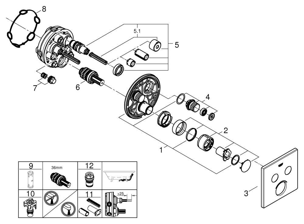 Grohe Unterputzmischer SmartControl chrom eckig Fertigmontage-Set 2 Absperrventile 29148000
