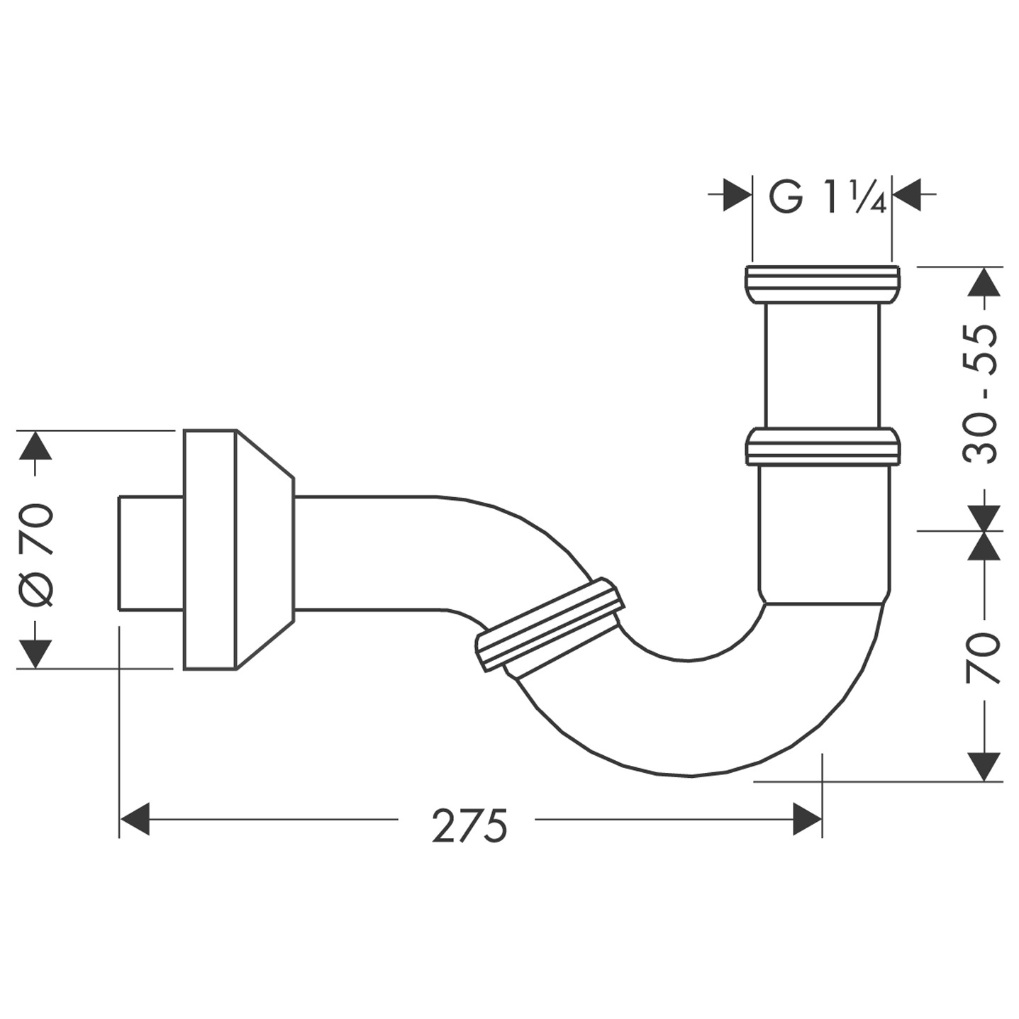 Hansgrohe Röhrensiphon Standardmodell für Bidet, Chrom 55237000