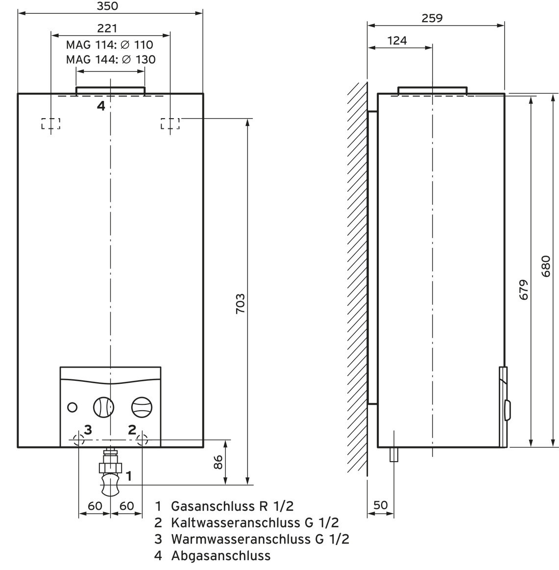 Vaillant atmoMAG 144/1 I LL Warmwasser-Geyser 0010022565