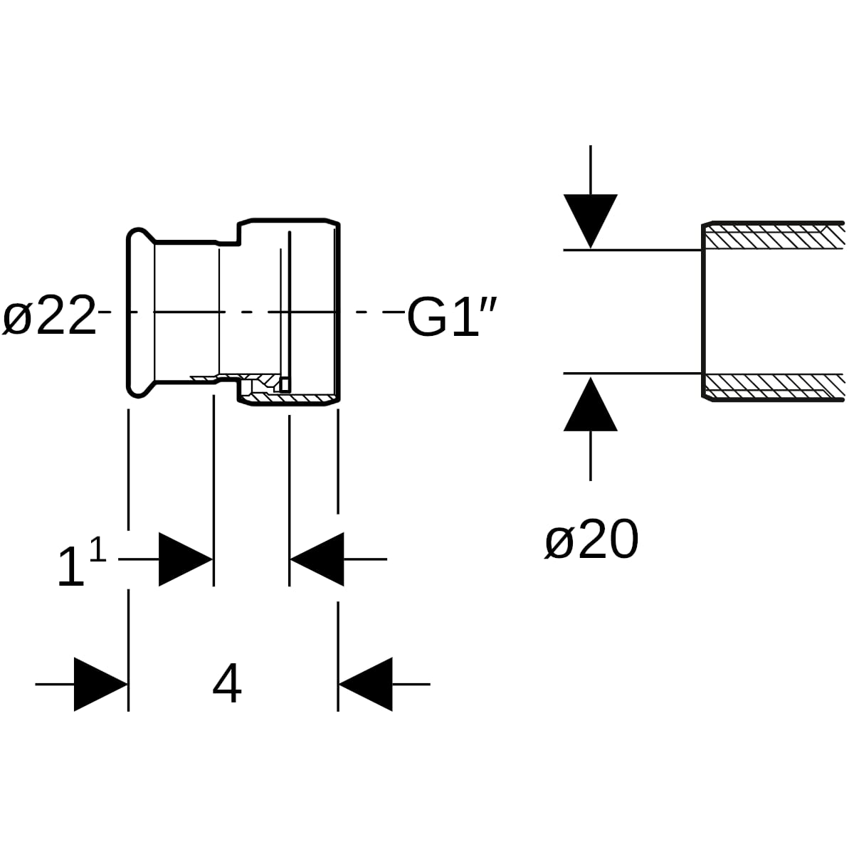 Geberit Mapress Edelstahl Übergang mit ÜM (LABS-frei) d22-G1 85134