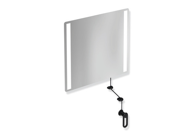 HEWI LED-Kippspiegel basic Serie 801, Verbundspiegel, Halteelemente / Kurbel matt, mit LED-Beleuchtung, tiefschwarz 801.01B400 90