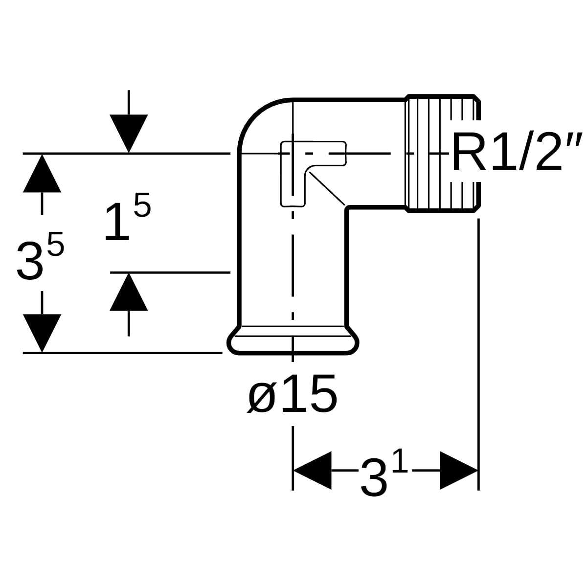 Geberit Mapress C-Stahl Übergangswinkel 90 Grad mit AG d15-R1/2 verzinkt 21613