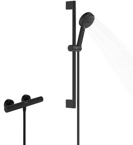 Hansgrohe Brausesystem Pulsify Select S 105 3 jet Eco Relaxation Ecostat Element Brausestange 650mm schwarzmatt 24272670