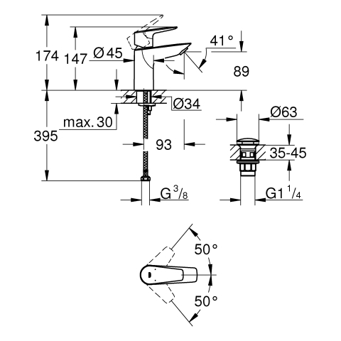 Grohe Einhand-Waschtisch-Batterie BauEdge S-Size chrom Push-Open Ablaufgarnitur 23895001