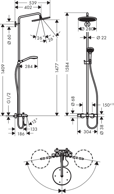 Hansgrohe Showerpipe Croma Select S 280 Wanne chrom 26792000
