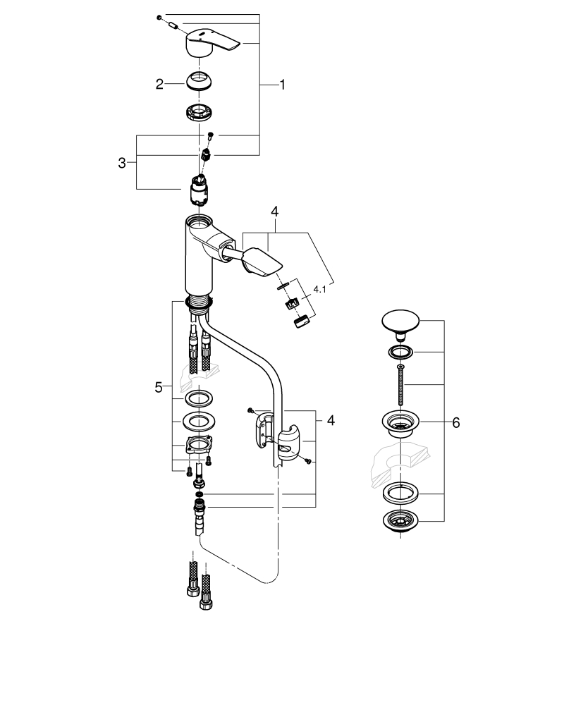 Grohe Einhand-Waschtisch-Batterie Eurosmart M-Size chrom ausziehbarer Auslauf Push-Open-Ablaufgarnitur 23976003