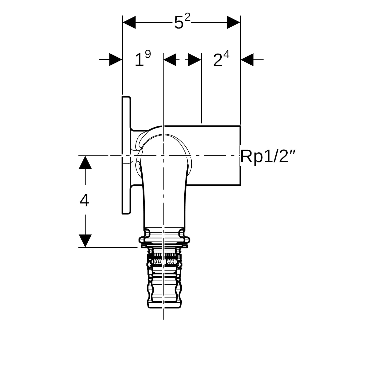 Geberit Mepla Doppelanschlusswinkel 90 Grad Rotguss d20-Rp1/2-d16 L:52mm 602.275.00.5