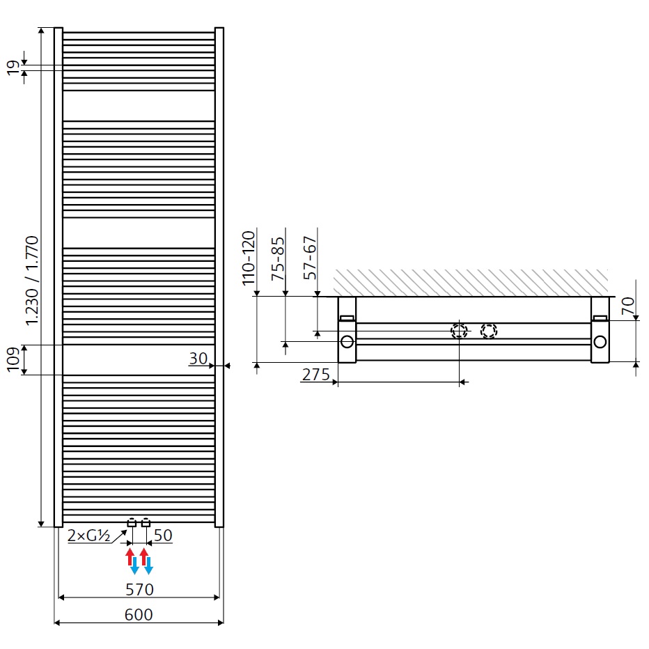 HSK Badheizkörper Line Two H: 1230 L: 600 mm, weiß 8216123-04