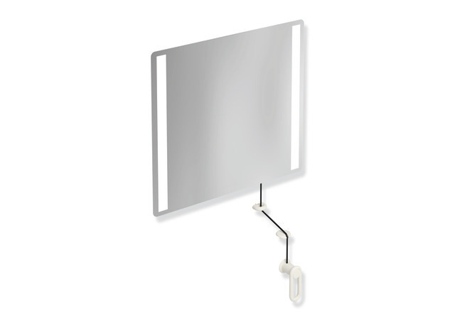 HEWI LED-Kippspiegel basic Serie 801, Verbundspiegel, Halteelemente / Kurbel matt, mit LED-Beleuchtung, reinweiß 801.01B400 99